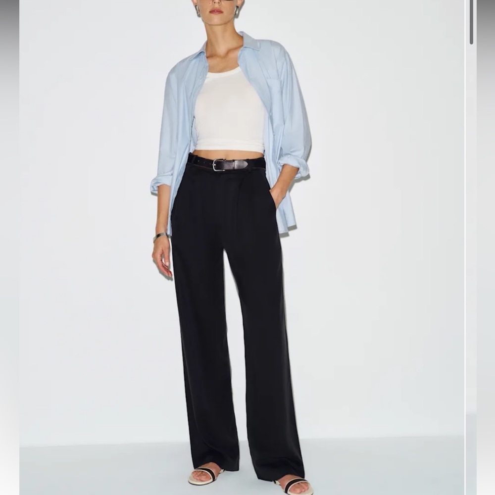 Reformation black tencel high rise wide leg tall pant, size US 4